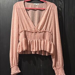 Love tree floral smocked ruffled blouse